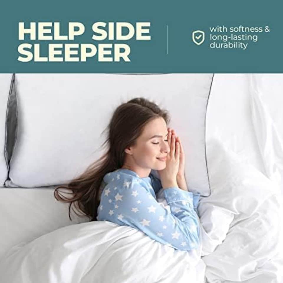image 1 of 100% Egyptian Cotton Bed Pillow Extra Filling for The Best Sleep Hypoallergenic Dust Mite Resistant Hotel Pillows - Pack of 2