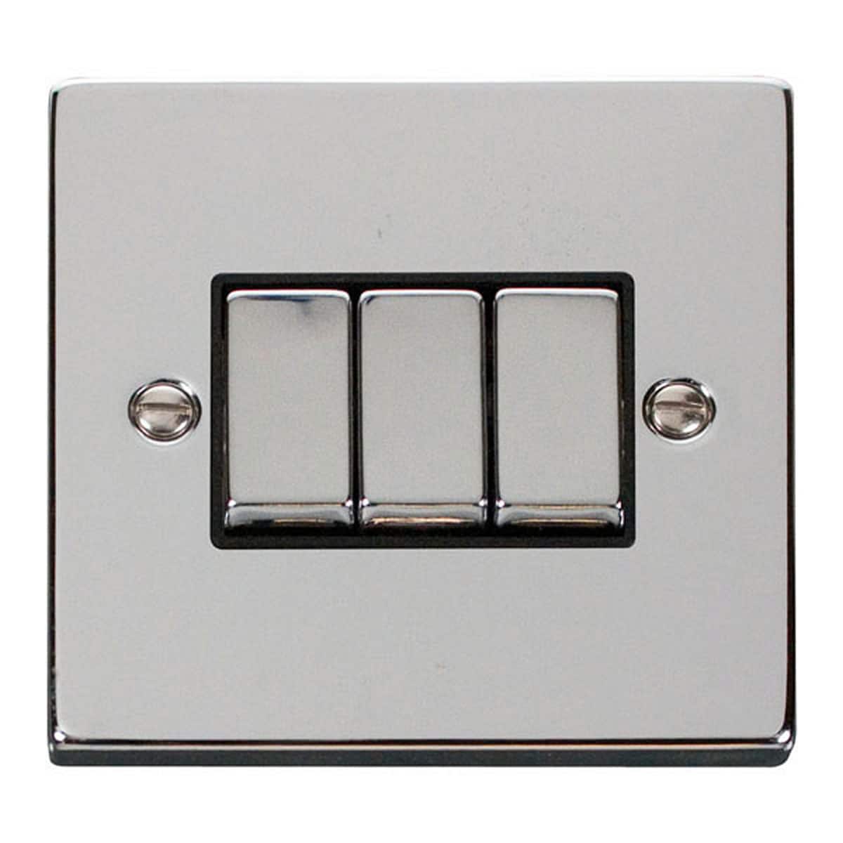 SE HOME Polished Chrome 10A 3 Gang 2 Way Ingot Light Switch Chrome Polished Chrome