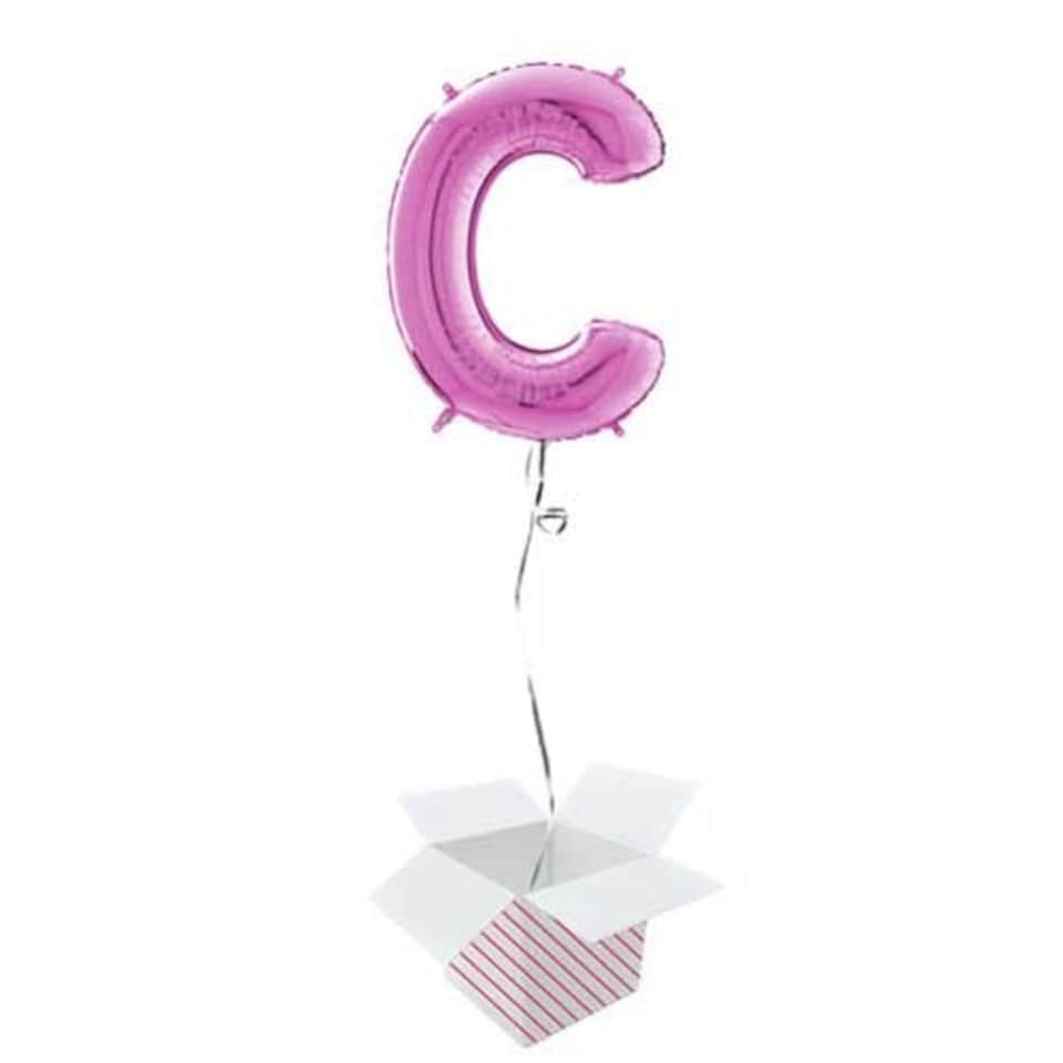 Hot Pink Letter C Helium Foil Giant Balloon - Inflated Balloon in a Box