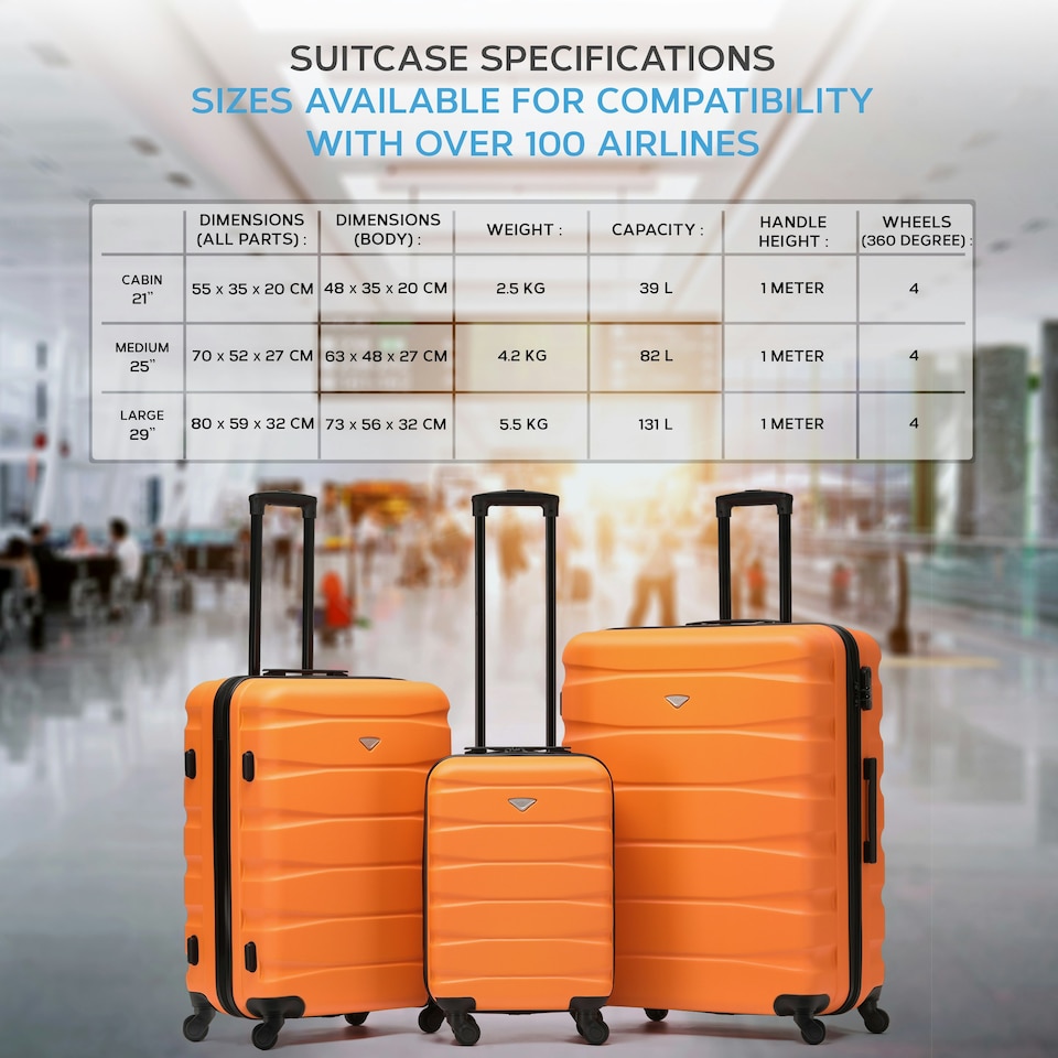 image 1 of Flight Knight 29" Extra Large Suitcase – 20kg Capacity Hard Shell Check-In Luggage with 4 Wheels 100+ Airlines Approved: Ryanair, EasyJet, Jet2, Wizz Air, BA Orange | Orange/Black | Large
