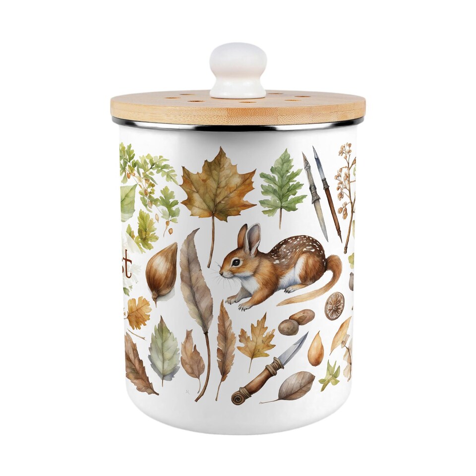 image 1 of Woodland Compost Caddy - Metal 2L Decorative Kitchen Food Waste Bin