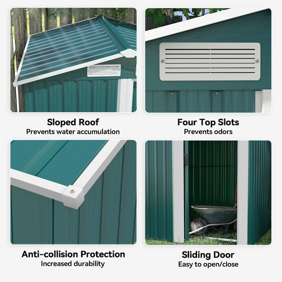 image 1 of Outsunny 5ft x 4ft Garden Shed, Metal Tool Storage Shed with Sliding Door, Sloped Roof and Foundation Kit for Garden, Patio, Green