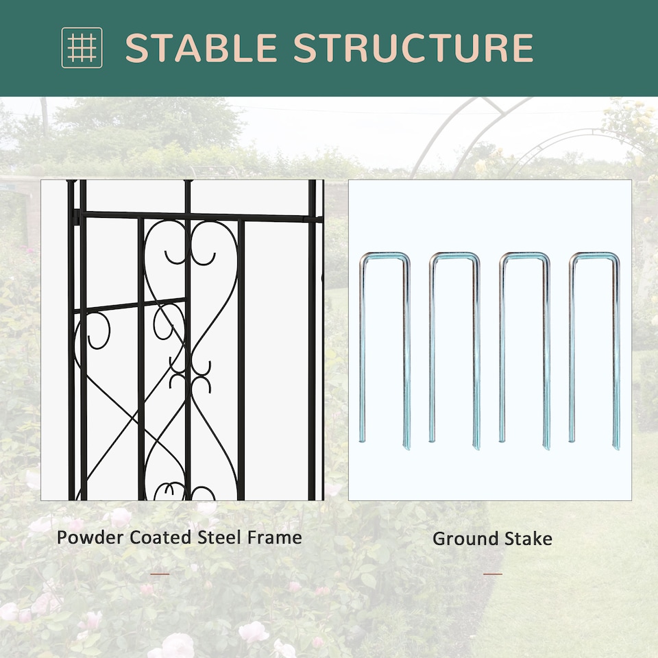 image 1 of Outsunny Metal Garden Arch with Double Gate, Garden Arbor Climbing Plants