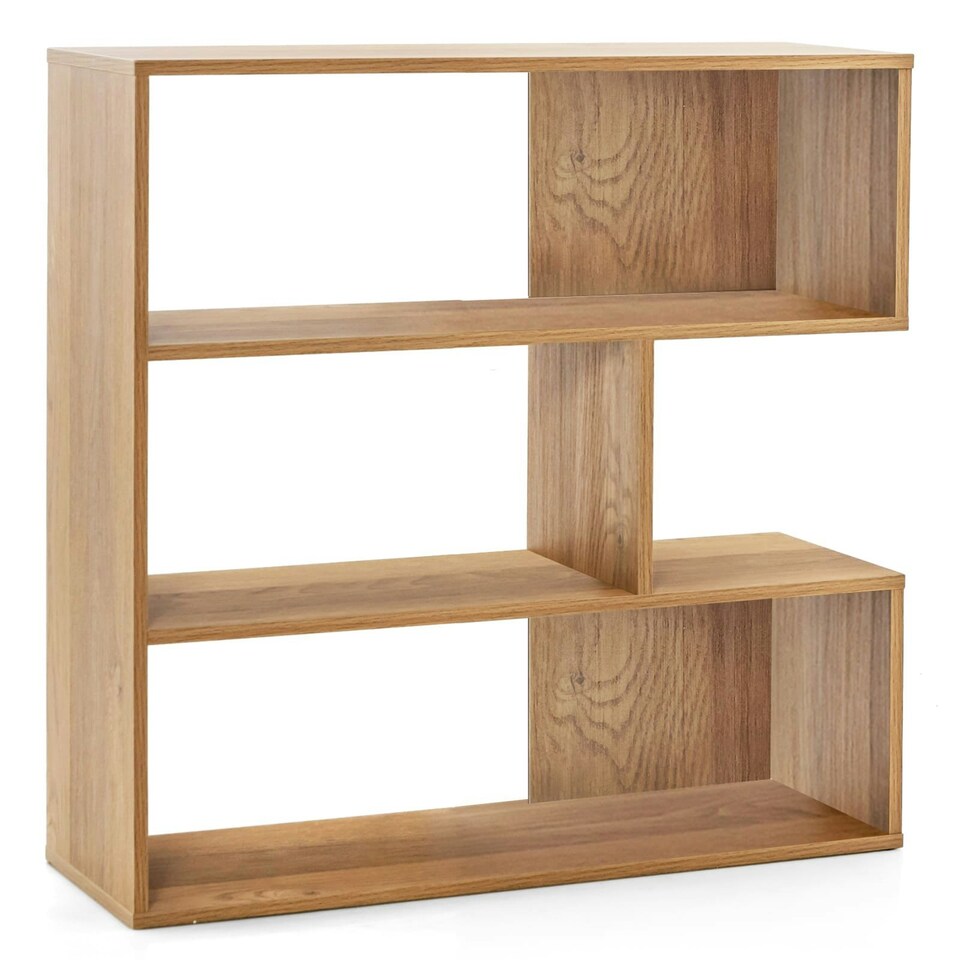 image 1 of COSTWAY 3-tier Bookshelf Concave Open Back Bookcase Brown