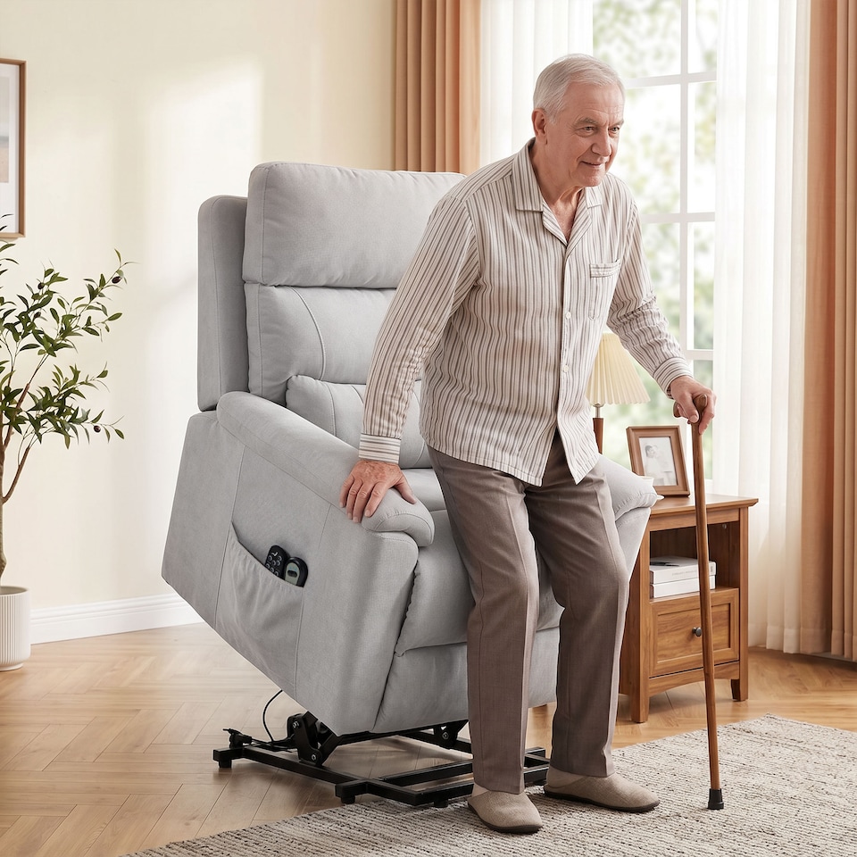 image 1 of HOMCOM Power Lift Recliner, Lift Chair with Massage and Heat, Light Grey