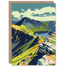 Helvellyn Mountain Lake Hiking Landscape Vibrant Modern Greeting Card