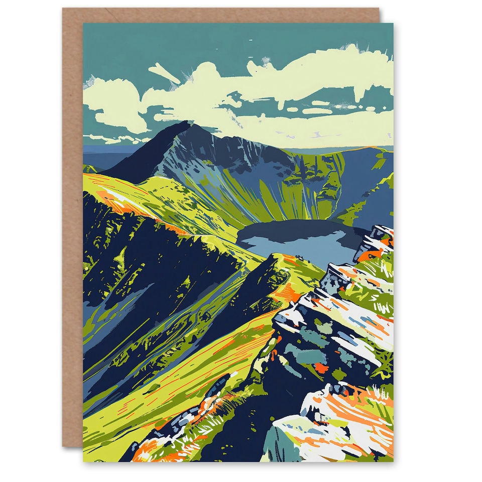 image 1 of Helvellyn Mountain Lake Hiking Landscape Vibrant Modern Greeting Card
