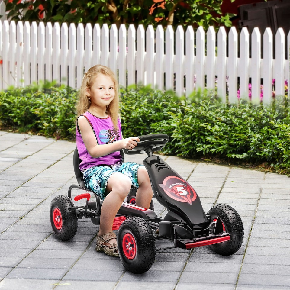 image 1 of HOMCOM Children Pedal Go Kart w/ Adjustable Seat, Rubber Wheels, Brake - Red