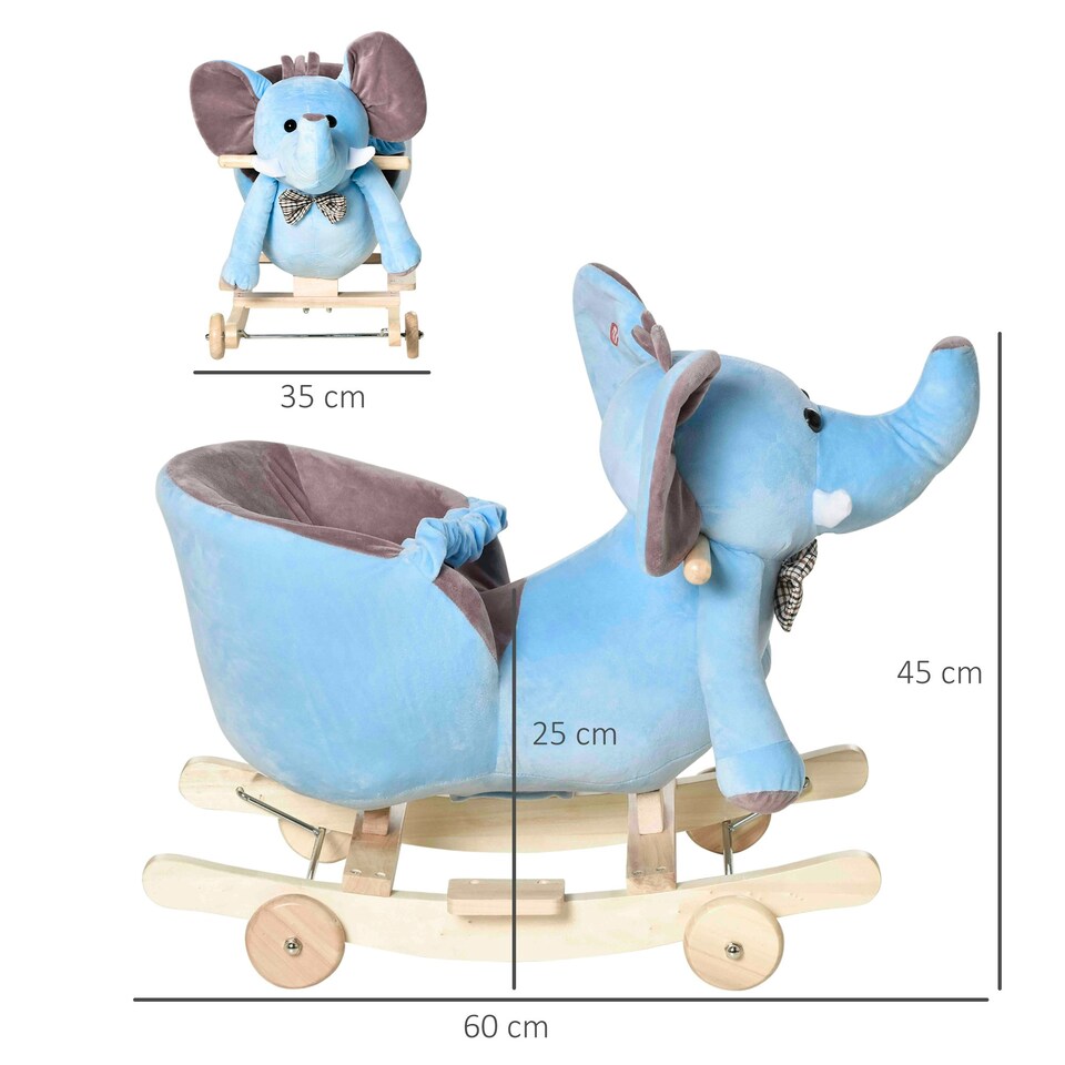 image 1 of HOMCOM 2-in-1 Baby Rocking Horse Ride On Elephant W/ Wheels Music, Blue