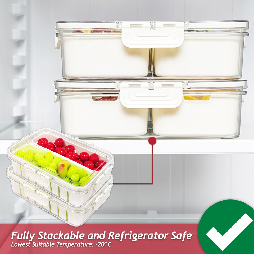 image 1 of SPARES2GO Food Storage Container with Securing Clips Lid and 2 Removable Divider Compartments (Small)
