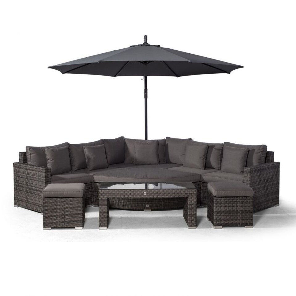 image 1 of Santorini L Shape Modular 5 Seat Rattan Corner Sofa Set With Daybed Ottoman, Large Coffee Table & 2 Stools Grey | Grey