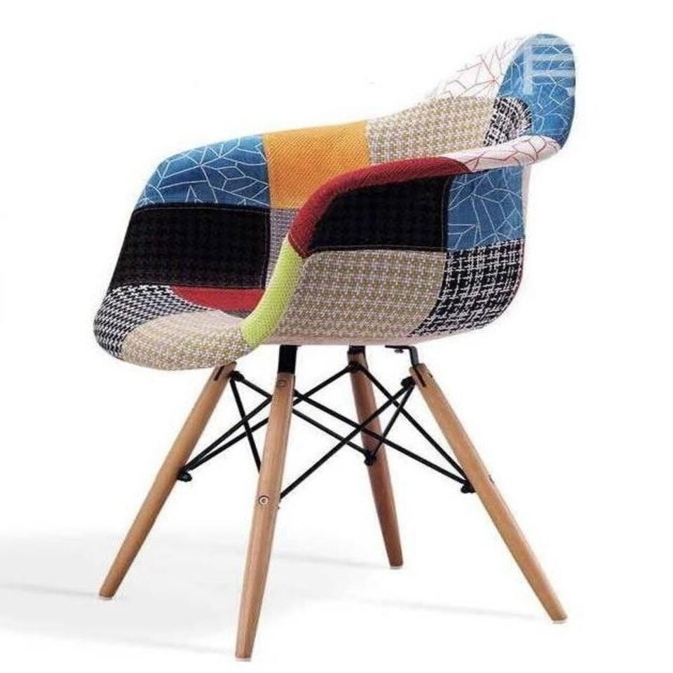 image 1 of MOF Patchwork Chair Dining Chair or Office Chair or Occasional Chair Fabric Combination Chair with Arm Multi