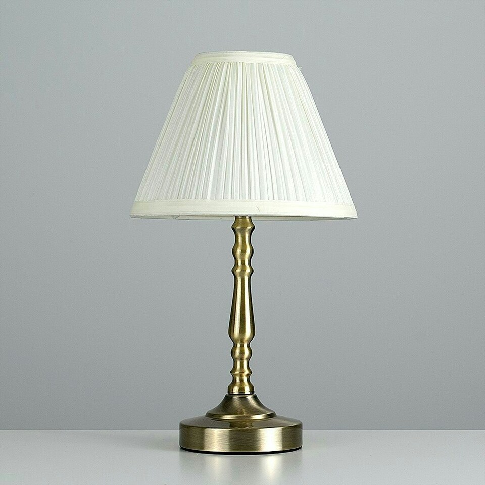 image 1 of ValueLights Pair Of Vintage Antique Brass Touch Table Lamps With Pleated Cream Shades