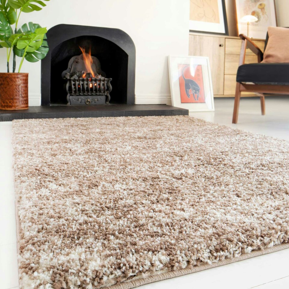 image 1 of KUKOON Natural Beige Mottled Shaggy Living Room Area Rug 120cm x 170cm Cream