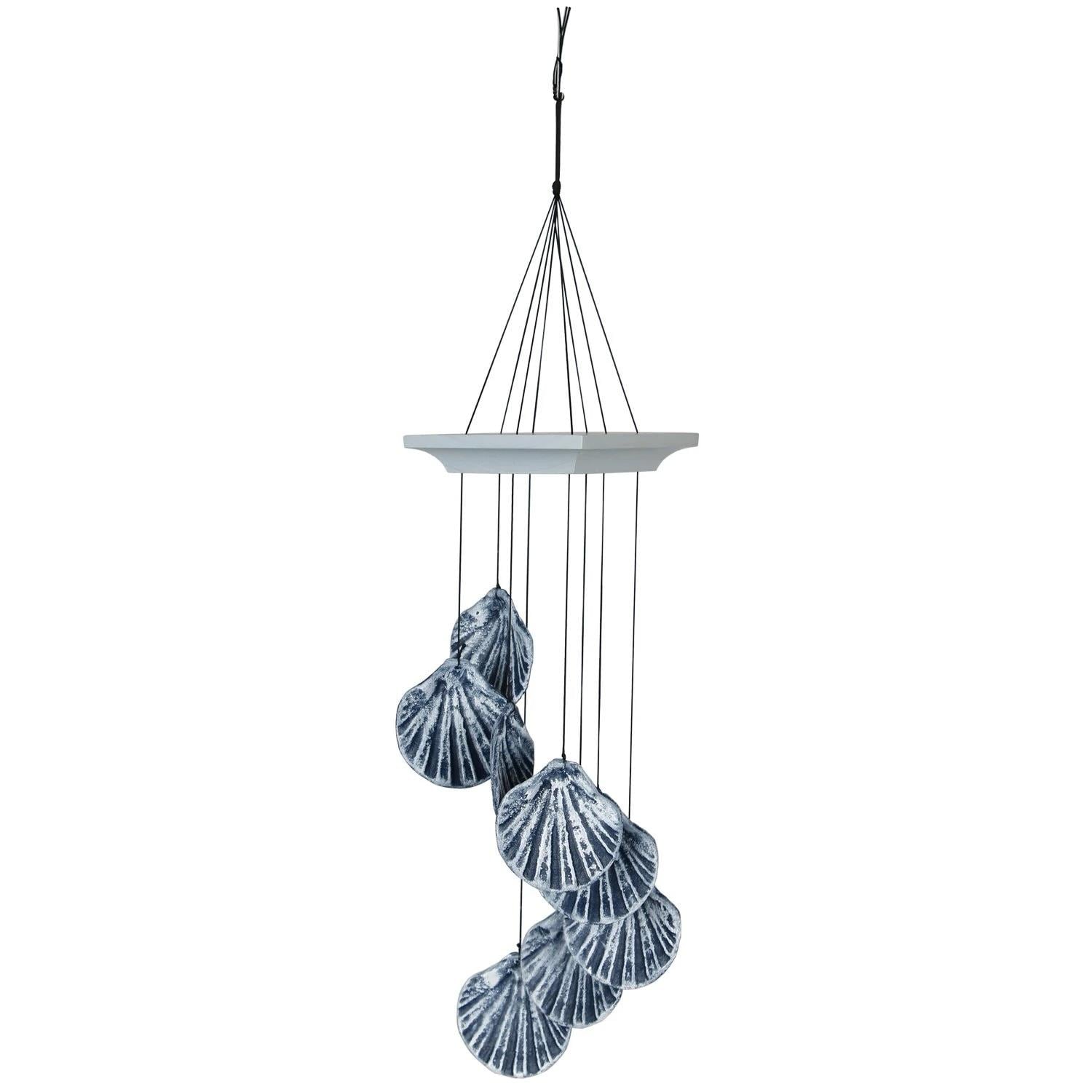 Woodstock Chimes Silver Seashore Wind Chime Spiral Scallop in Blue
