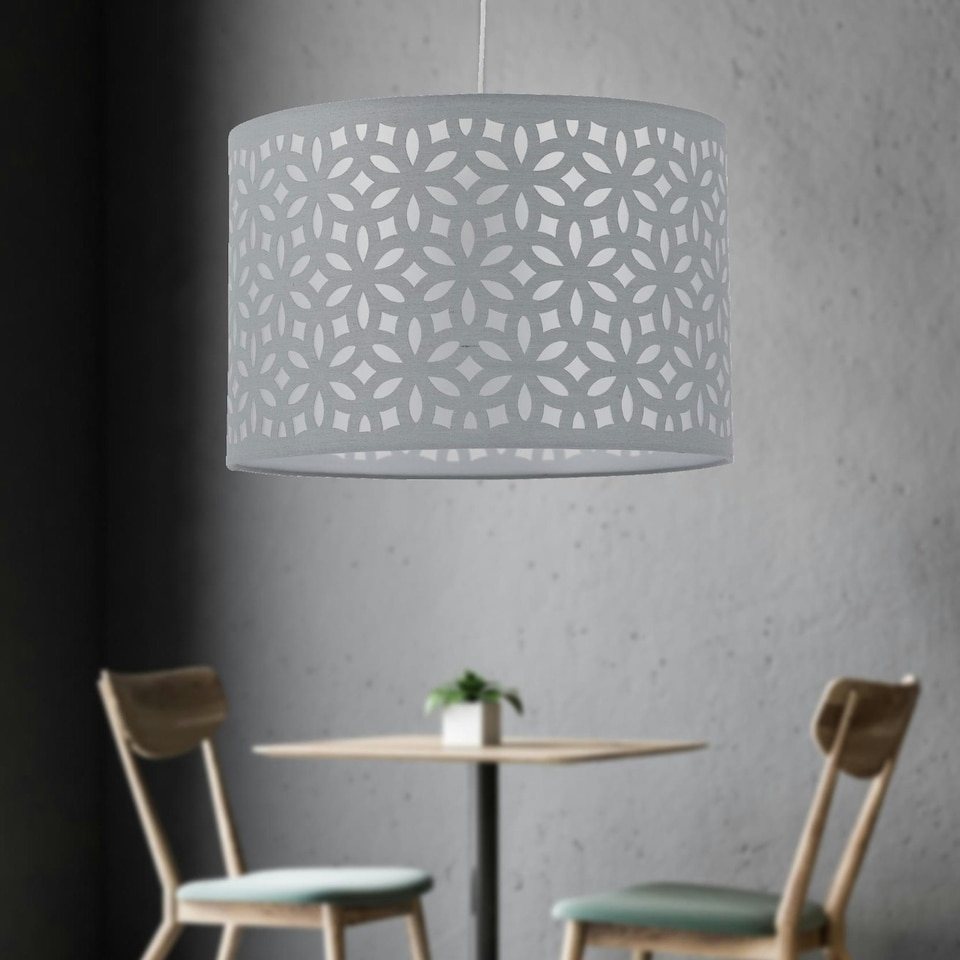 image 1 of First Choice Lighting Set of 2 Grey Laser Cut 30cm Pendant Lightshades Grey