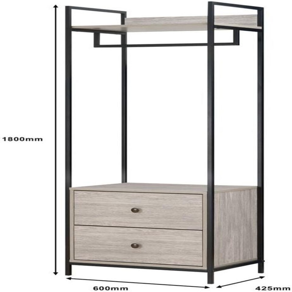 image 1 of Alva Open Wardrobe with 2 Drawers Grey | Grey Oak