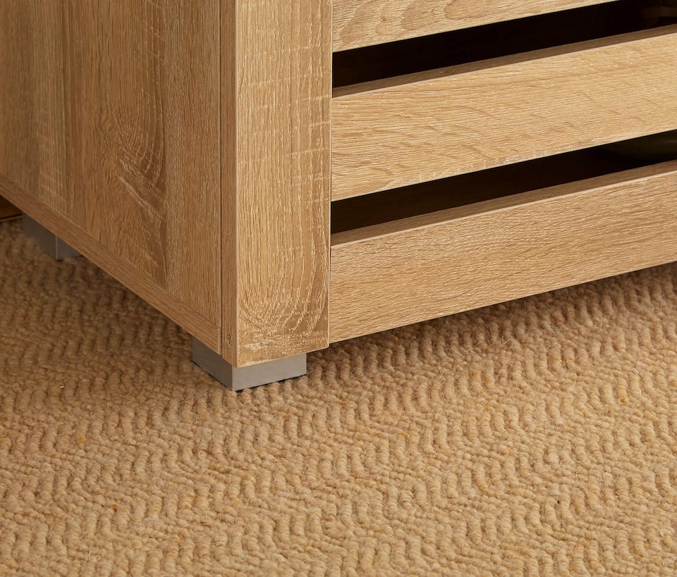 image 1 of Oslo 3 Door Wooden Shoe Storage Cabinet Rack Stand Cupboard Slatted Doors | Brown