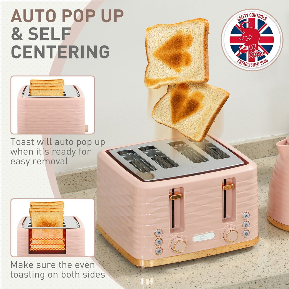 image 1 of HOMCOM Kettle and Toaster Set 1.7L Kettle & 4 Slice Toaster, Light Pink