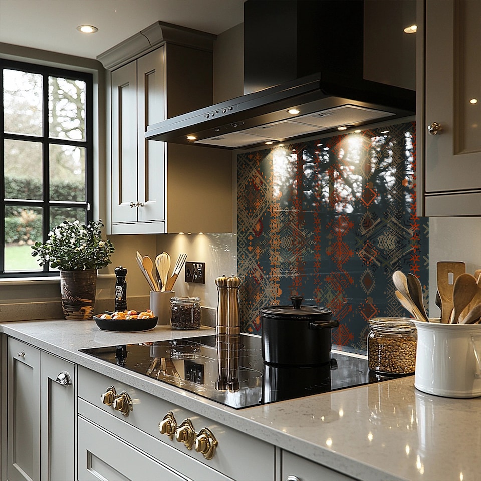 image 1 of Ethnic Boho Distressed Pattern Splash Back | White