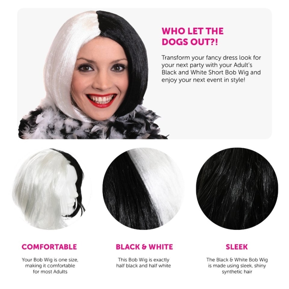 image 1 of Evil Dog Lady Black and White Bob Wig Black | One Size