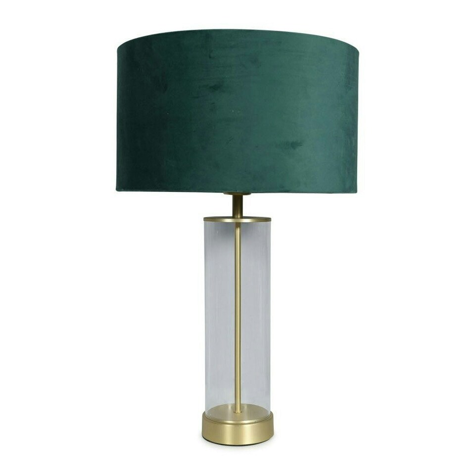 image 1 of ValueLights Clear Tube and Gold Metal Bedside Table Lamp with a Forest Green Velvet Shade