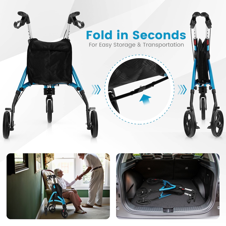 image 1 of COSTWAY Lightweight Walker for Seniors Foldable Rollator Walker-Blue