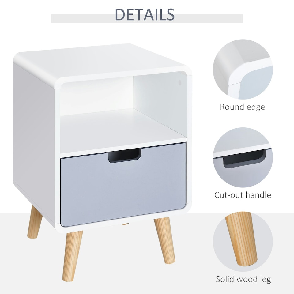 image 1 of HOMCOM Nordic Style Bedside Table End Table Nightstand With Drawer
