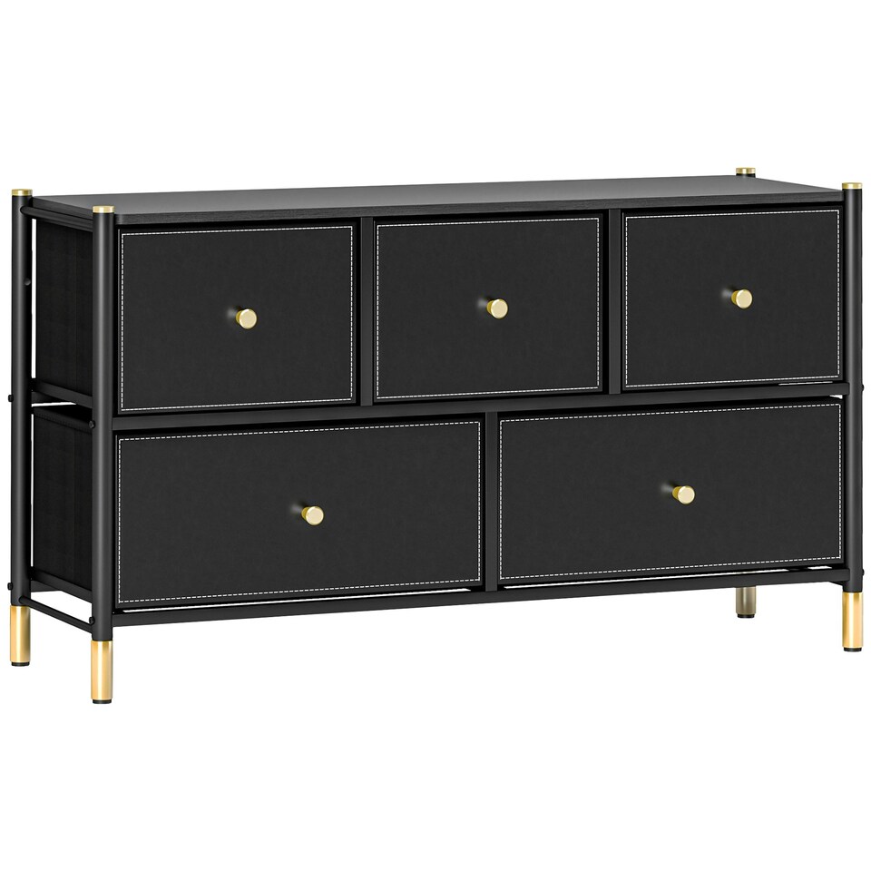 image 1 of HOMCOM Fabric Chest of Drawers with PU Leather Surface, for Bedroom