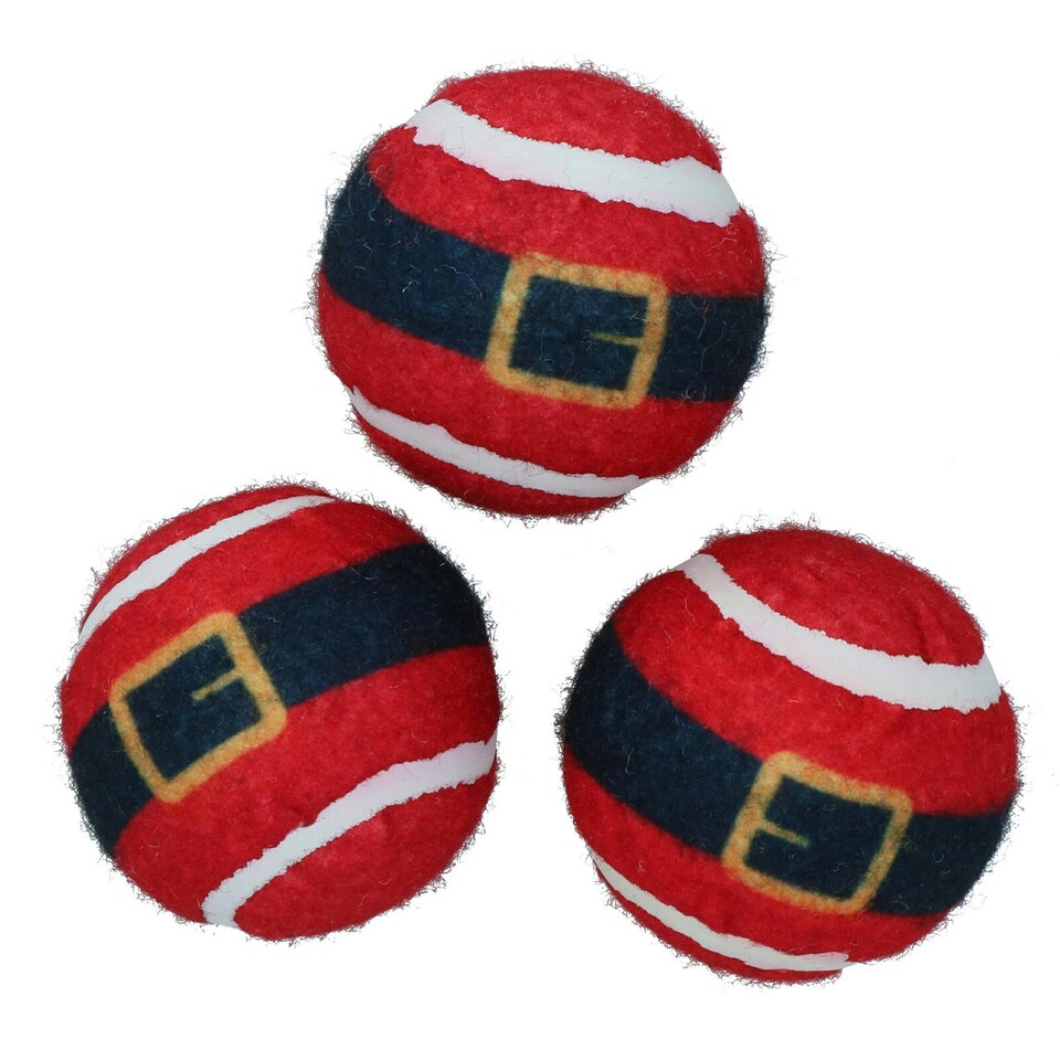 image 1 of 6PK Dog Red Festive Christmas Gift Themed Tennis Balls Ball Mad Xmas Gift