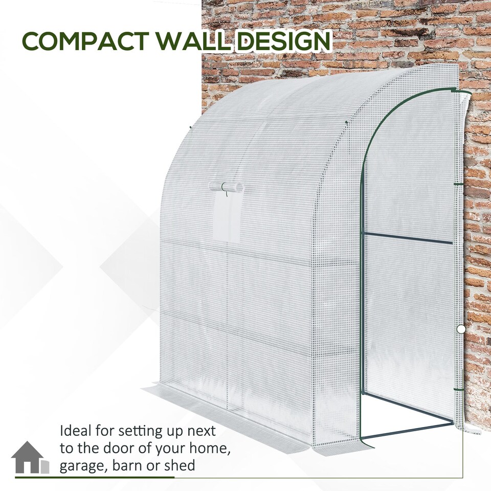 image 1 of Outsunny Walk-In Lean to Wall Greenhouse wWindow&Door White