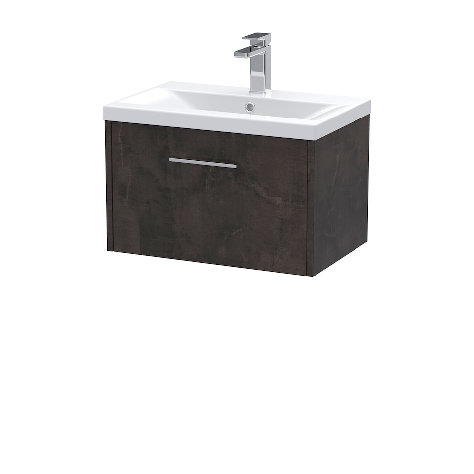 image 1 of Balterley Winshill Contemporary 1 Drawer Wall Hung Vanity Unit with Mid-Edge Basin, Metallic Slate, 600mm