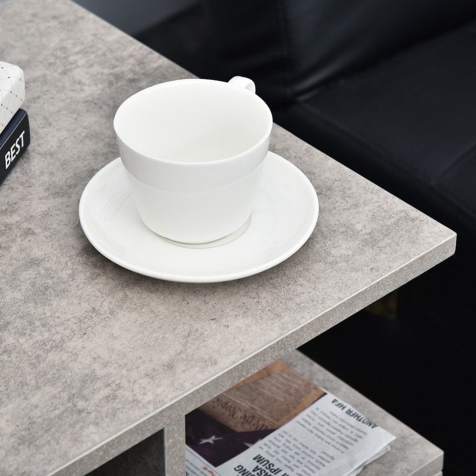 image 1 of HOMCOM Side Table, 3 Tier End Table with Open Storage Shelves for Living Room, Bedroom, Cement Colour | Grey