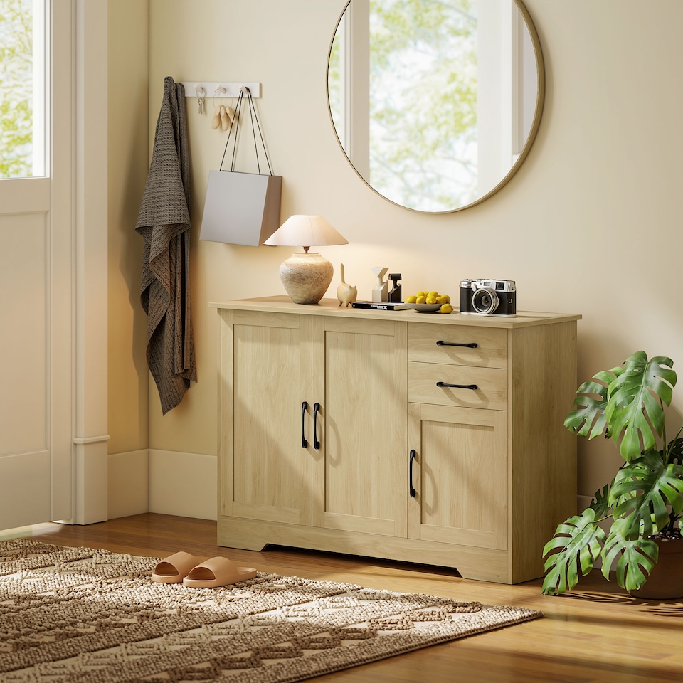 image 1 of HOMCOM Sideboard with Soft-Close Doors, Modern Storage Cabinet Natural | Brown | White wood grain | 120W x 38D x 79H cm