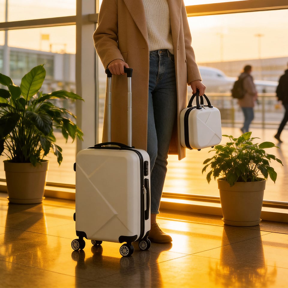 image 1 of Living and Home 2-Piece Geometric ABS Suitcase Set - White 20" & 14"