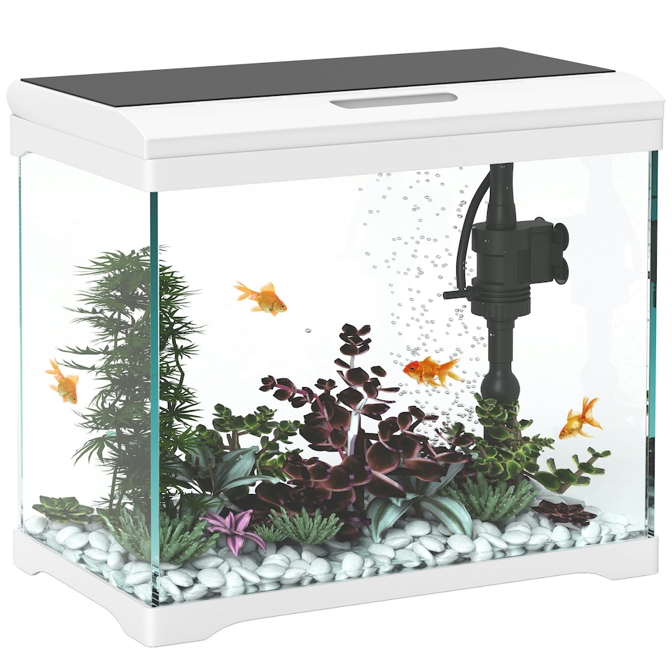 image 1 of PawHut 27L Glass Fish Tank with Filter System, LED Light, Water Pump, White