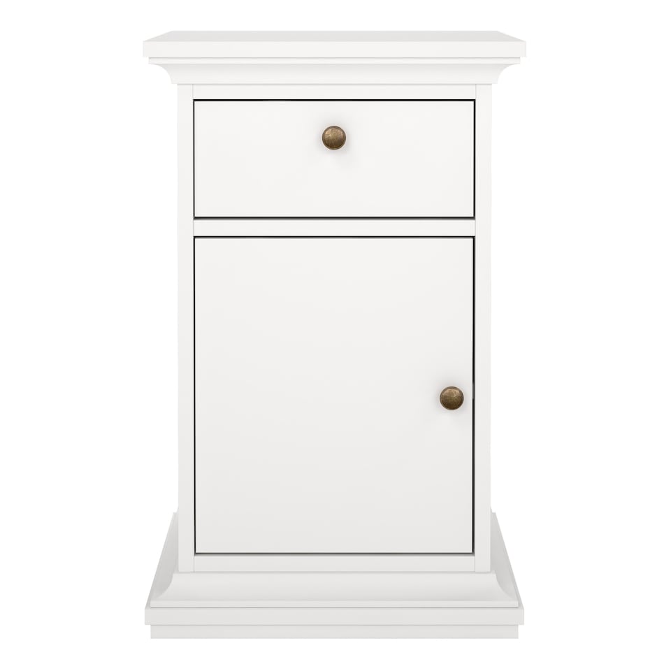 image 1 of Paris Nightstand 1 Door + 1 Drawer in White