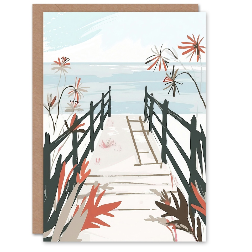 image 1 of Beach Trail Soft Pastel Red Boho Floral Him Her Birthday Card