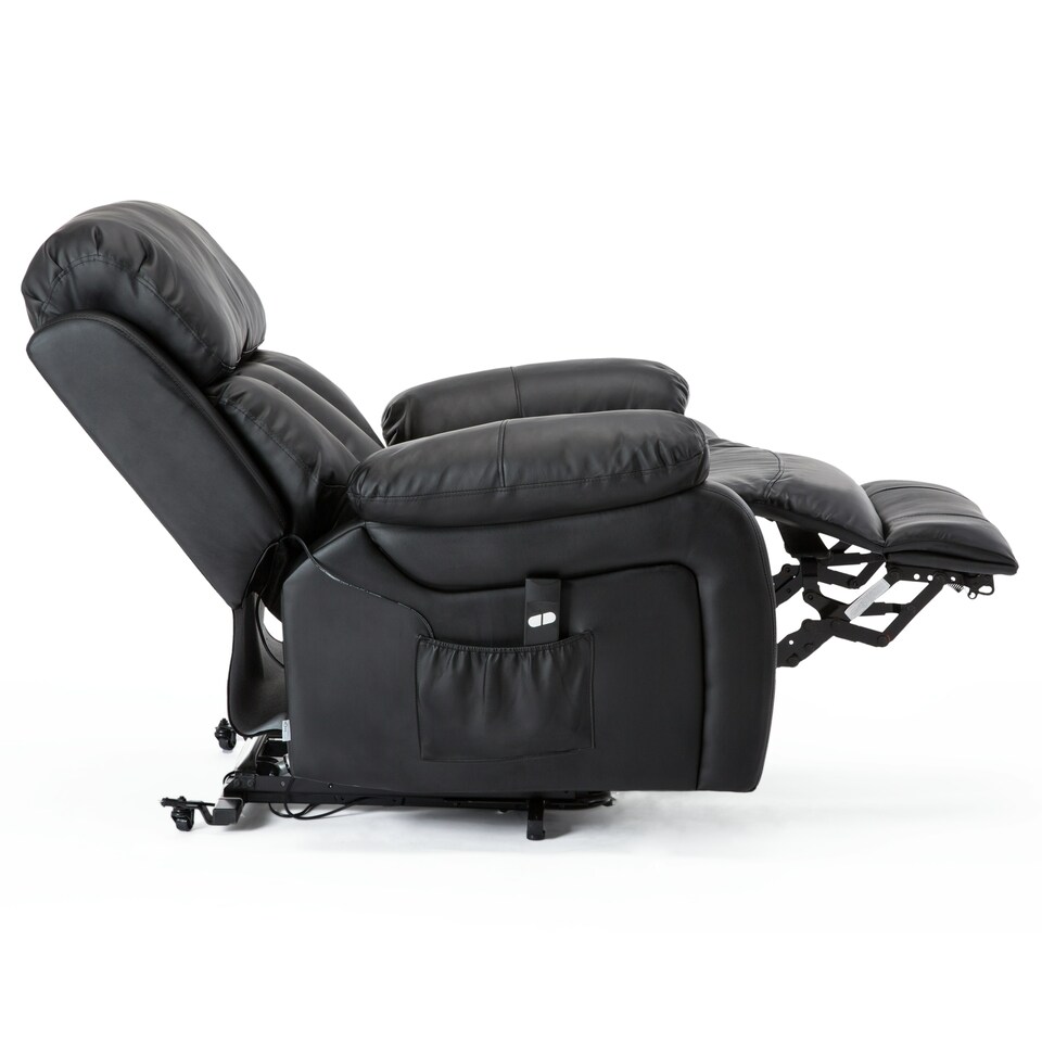 image 1 of Chester Single Motor Rise Recliner Bonded Leather Heat & Massage Chair (Black)