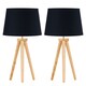 image 1 of Set of 2 Light Oak Table Lamp or Bedside Lights with Black Shades Brown | Black