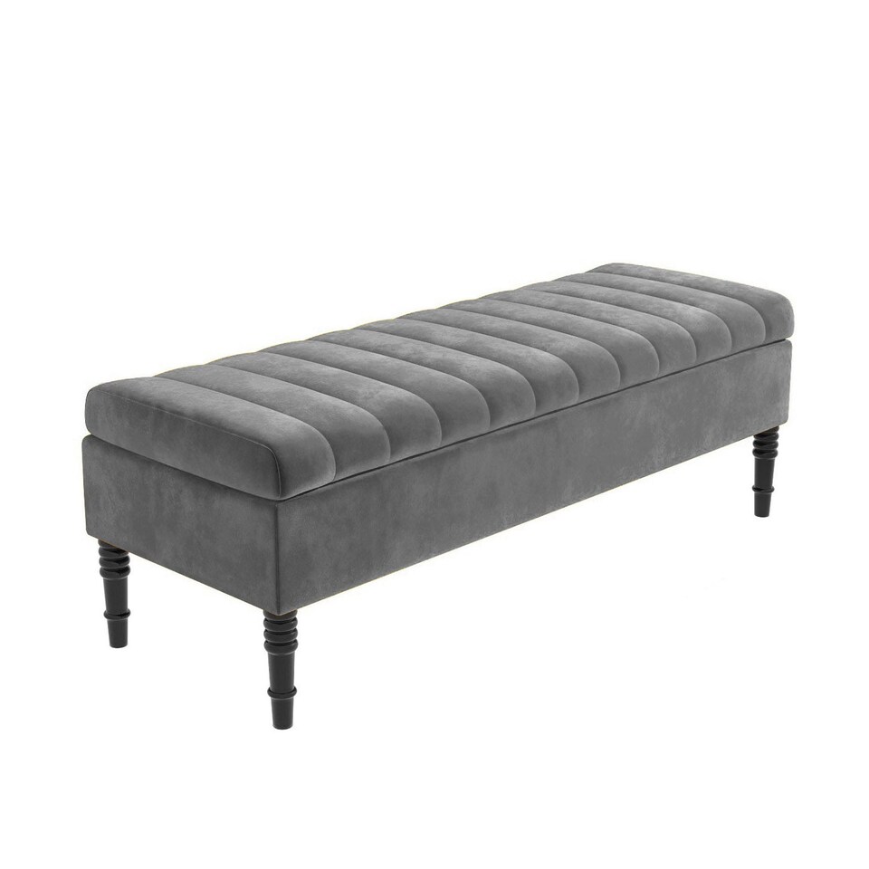 image 1 of Safar 180cm Ottoman Storage Bench - Plush Velvet Shoe Bench - Grey Lined Upholstery Storage Footstool