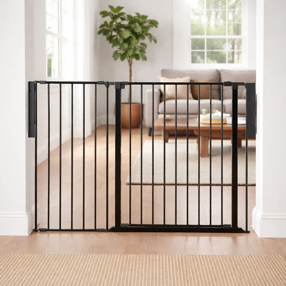 image 1 of Safetots Premium Extra Tall Room Divider, up to 298cm Wide, Black, 105cm Tall, Multi Panel Barrier for Baby and Toddler | Black