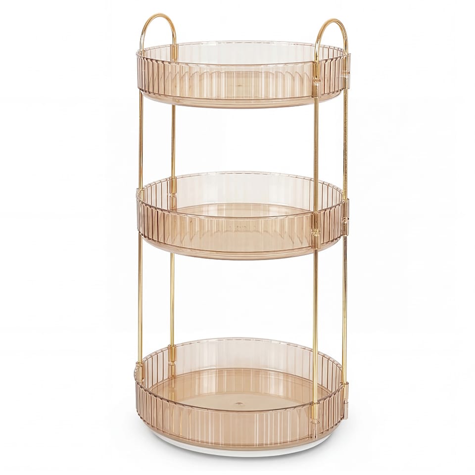 image 1 of ilus Makeup Organiser 360 Rotating Spinning 3 Tiers Cosmetic Organizer | Gold | Gold