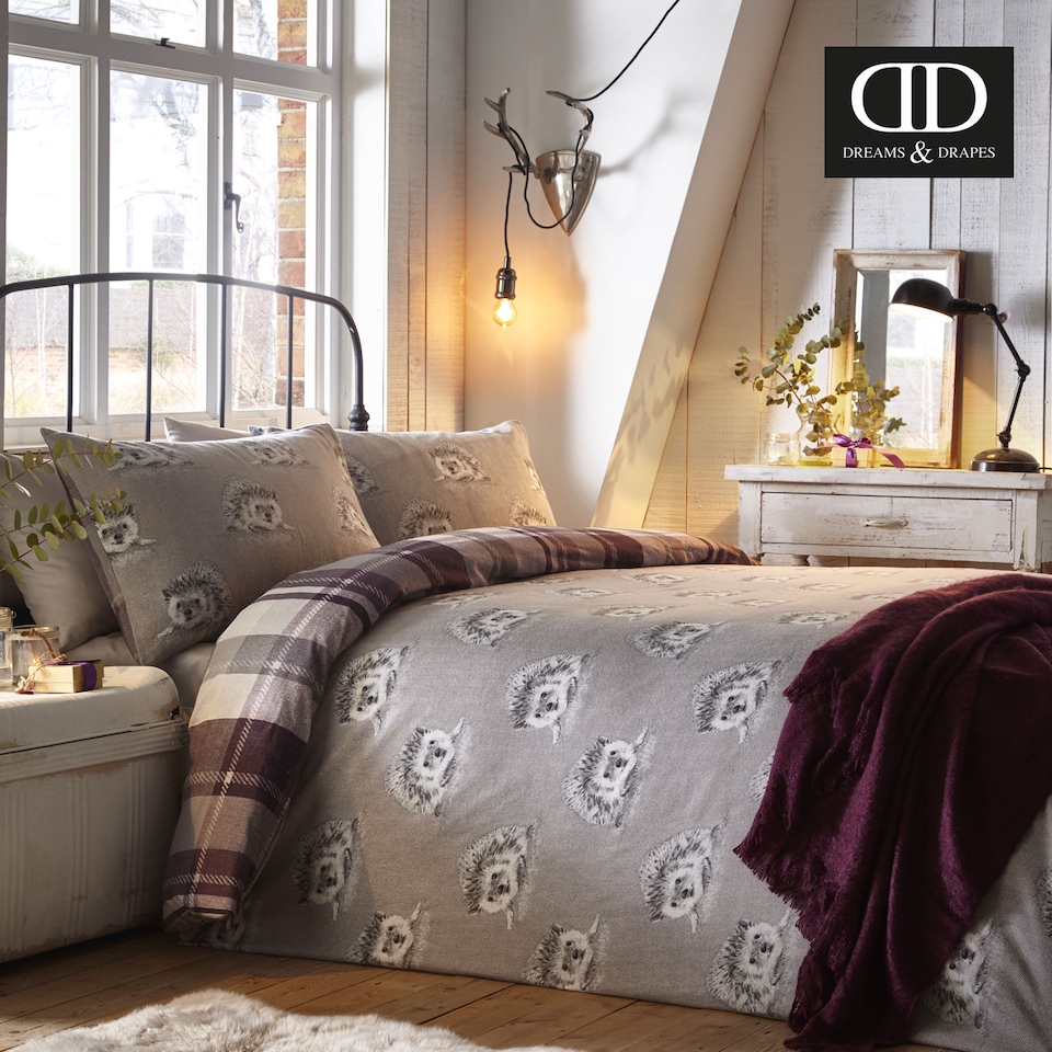image 1 of D & D Colville Check Duvet Cover Set Plum