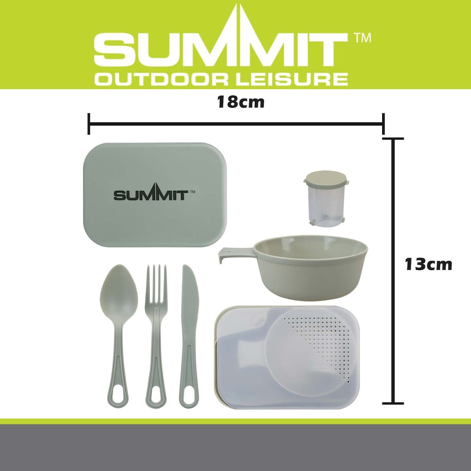 image 1 of vfm-estore Summit Mess Set Green - Cutlery, Chop Board, Spice Pot, Bowl & Mug