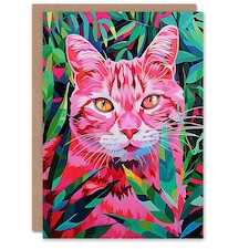 Neon Pink Cat Lover Jungle Nature Design Woman Her Birthday Card