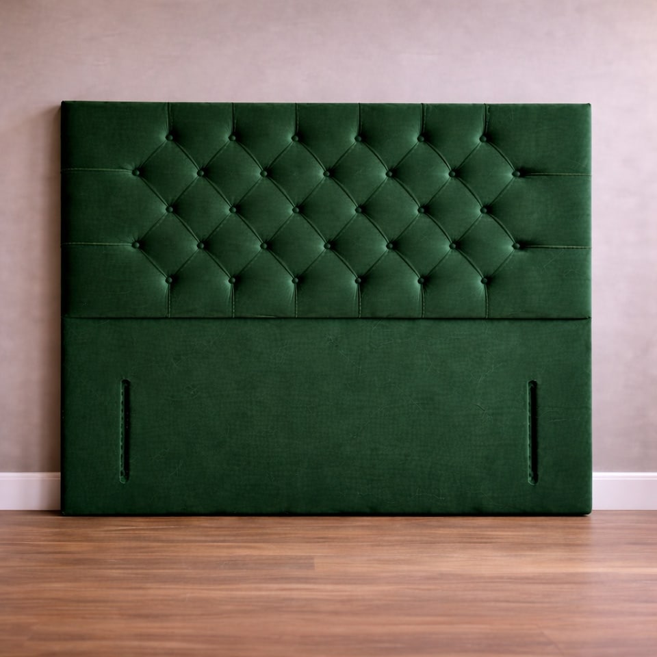 image 1 of Floorstanding Headboard Green Plush Chesterfield 4FT Small Double  54inch High