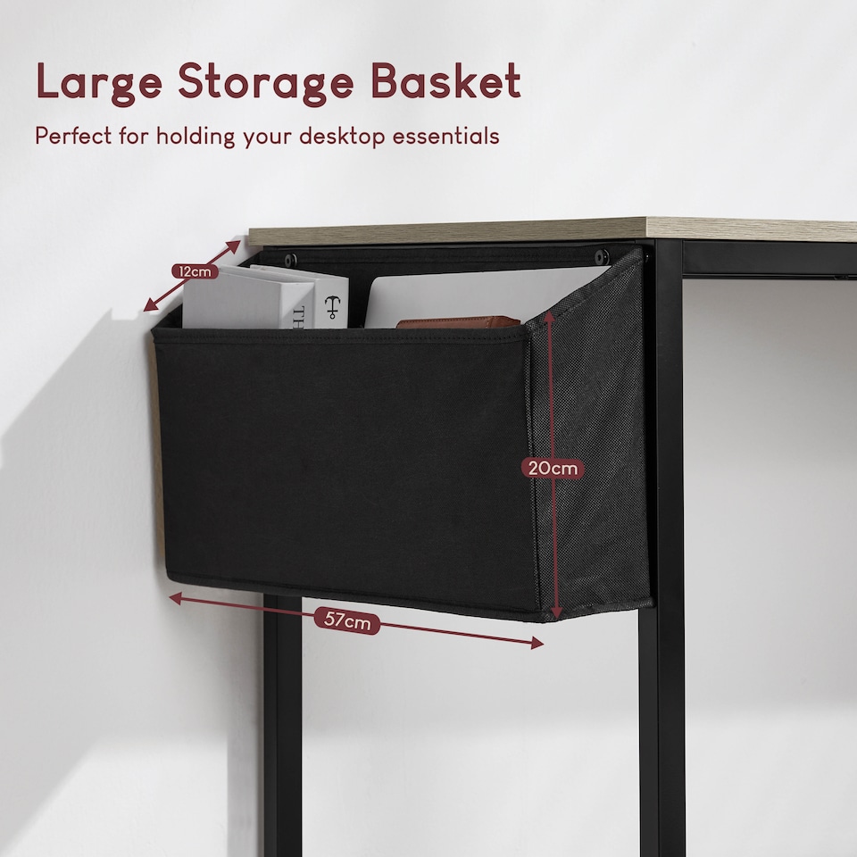 image 1 of Vida Designs Brooklyn Large Computer Desk With Storage Basket Home Office Workstation, Grey