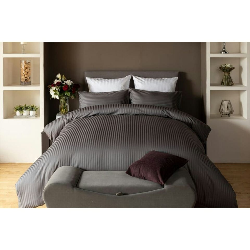 image 1 of Belledorm Hotel Suite Stripe Duvet Cover Set - Charcoal - Superking