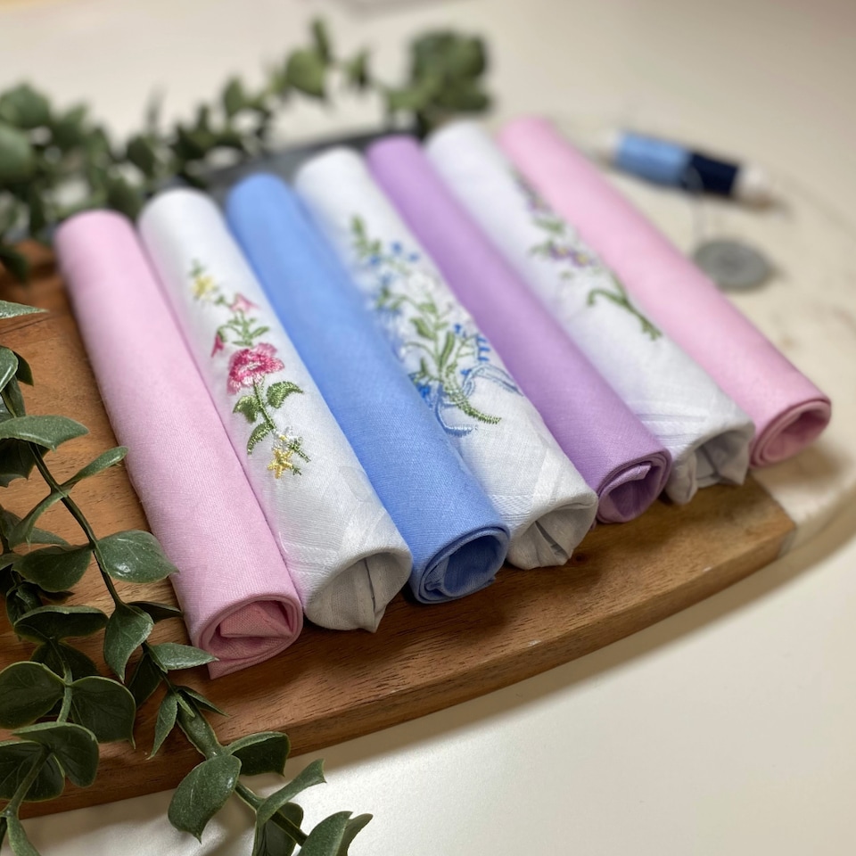 image 1 of Warwick & Vance Pack Of 7 Ladies Handkerchiefs with Floral Embroidered Designs